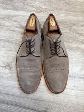 Joseph Abboud Men's Taupe Suede Cap-Toe Derbys